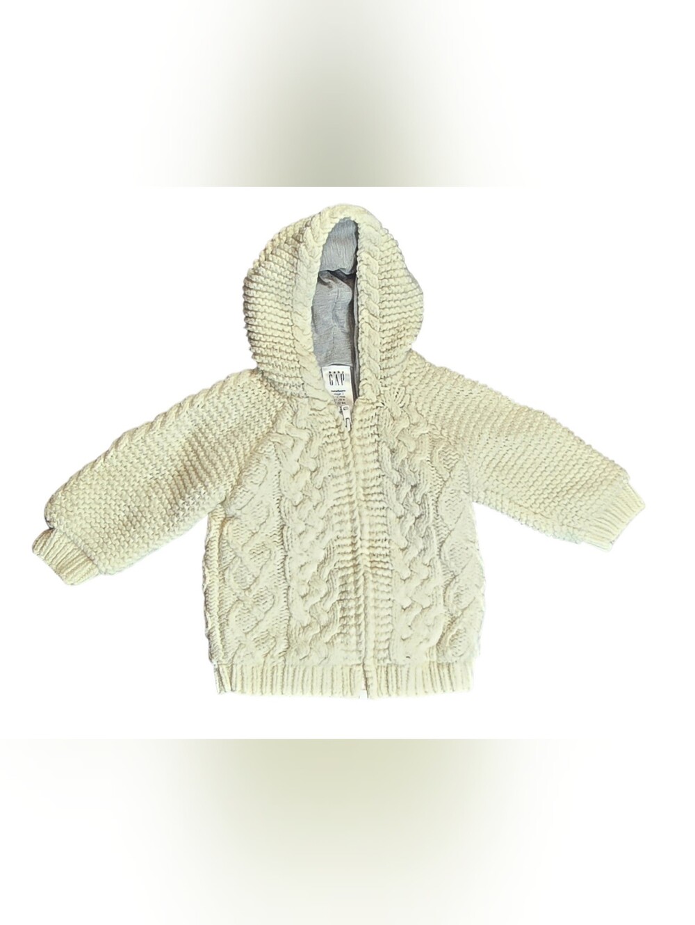 GAP Cream Cable Knit Hooded Zip-Up Baby Sweater 6-12M